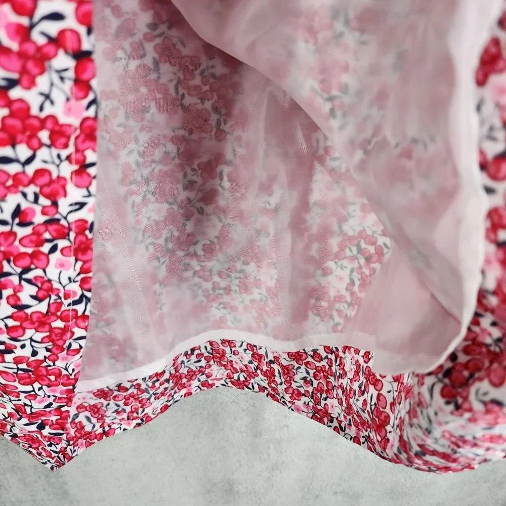 Womens Christopher & Banks Red & White Cherry Print Lined Skirt Side Zip Size 8